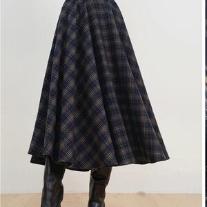 Plaid A-Line Maxi Skirt - Navy and Yellow